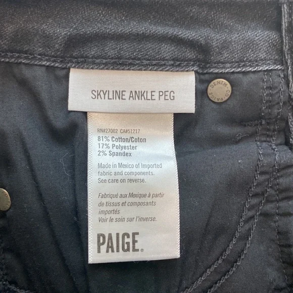 PAIGE Skyline Ankle Peg in Black Crow Raw Hem Jeans Size 27 Inseam 29" - Picture 5 of 7